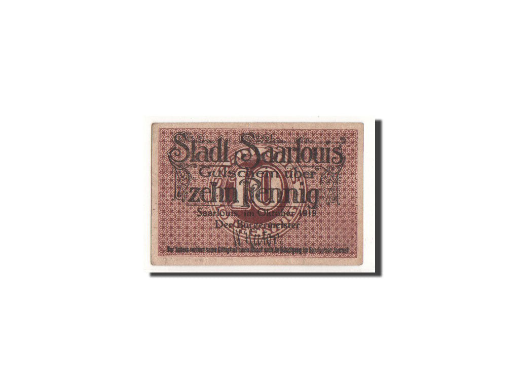 Banknote, Germany, Saarlouis, 10 Pfennig, Ecusson, 1919, Undated, EF(40-45)