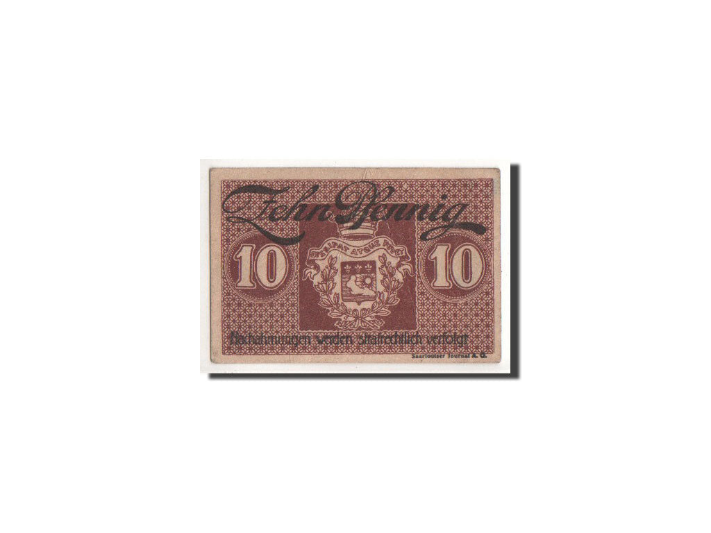 Banknote, Germany, Saarlouis, 10 Pfennig, Ecusson, 1919, Undated, EF(40-45)