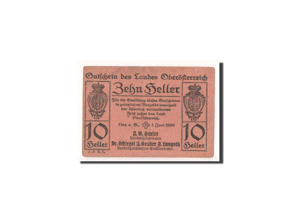 Banknote, Germany, Linz, 10 Heller, Ecusson, 1920, 1920-06-01, EF(40-45)