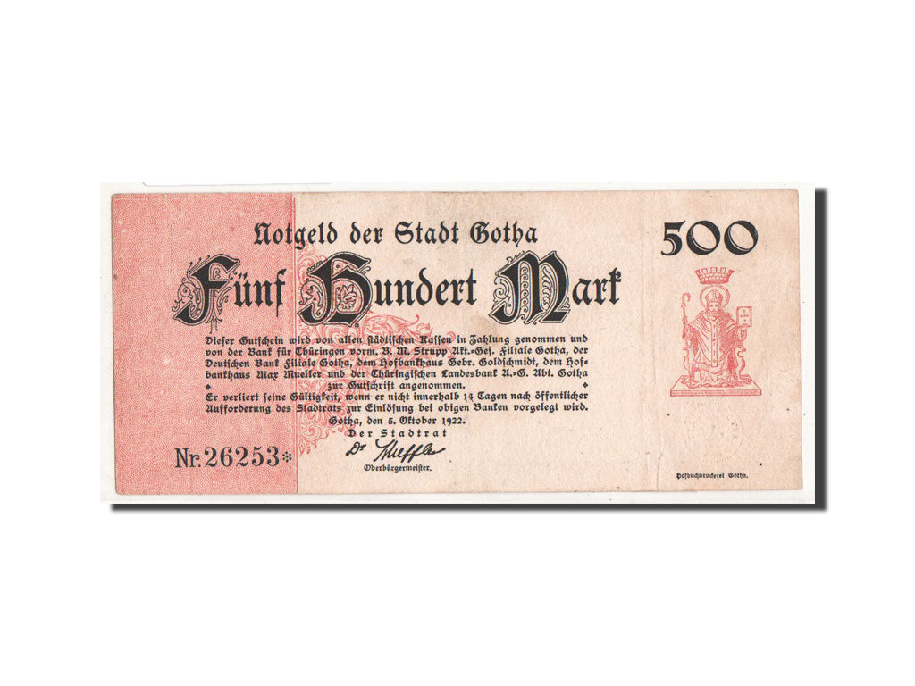 Geldschein, Deutschland, Gotha Stadt, 500 Mark, personnage, 1922, 1922-10-05, SS