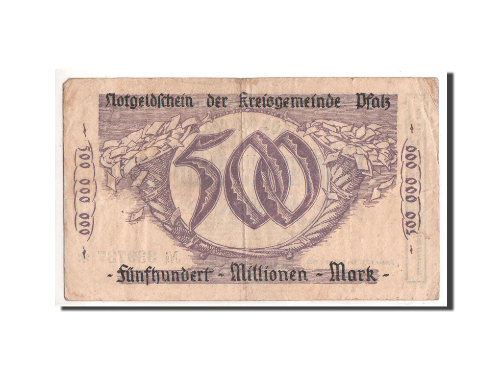 Billet, Allemagne, Speyer, 500 Millionen Mark, corne d'abondance, 1923
