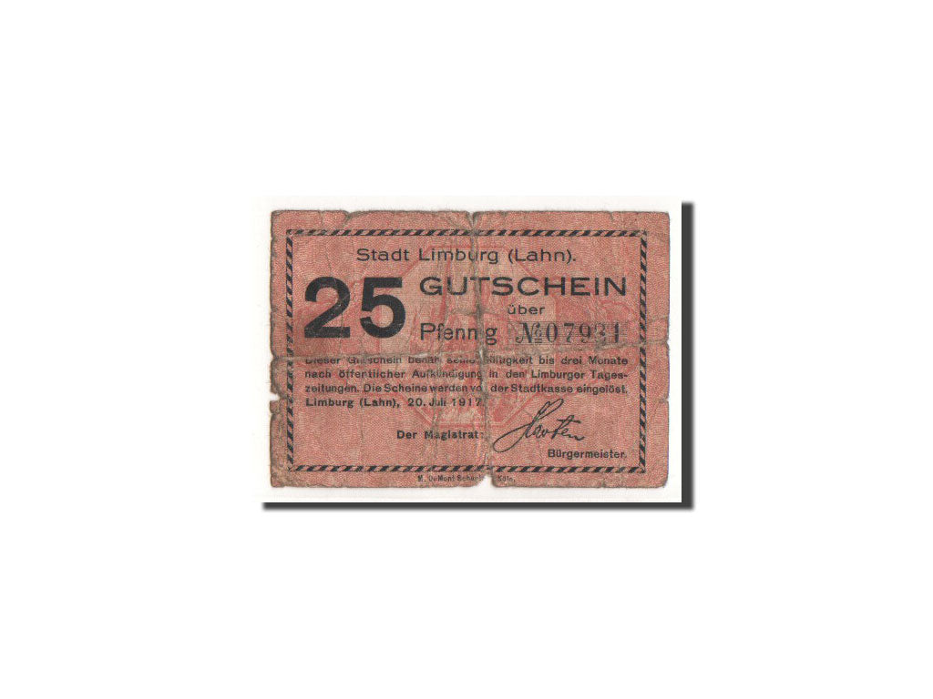 Geldschein, Deutschland, Limburg, 25 Pfennig, paysage, 1917, 1917-07-20, SGE