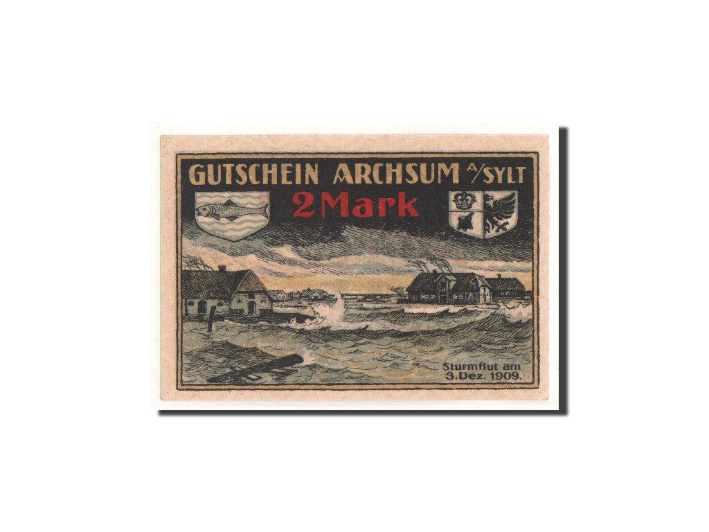 Banconote, Germania, Archsum, 2 Mark, drapeau, 1921, 1921-03-21, FDS
