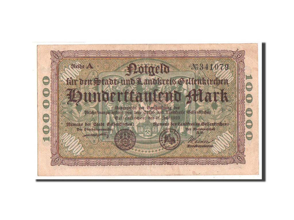 Banconote, Germania, Gelsenkirchen, 100 000 Mark, Ecusson, 1923, 1923-07-21, BB