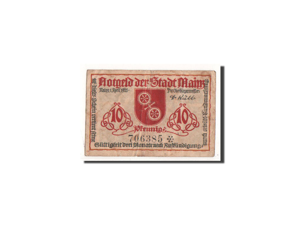 Geldschein, Deutschland, Mayence, 10 Pfennig, Ecusson, 1921, 1921-04-01, S+