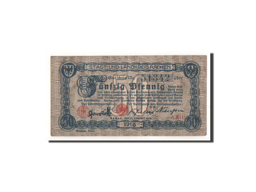 Geldschein, Deutschland, Aachen, 50 Pfennig, Eglise, 1918, 1918-10-31, S