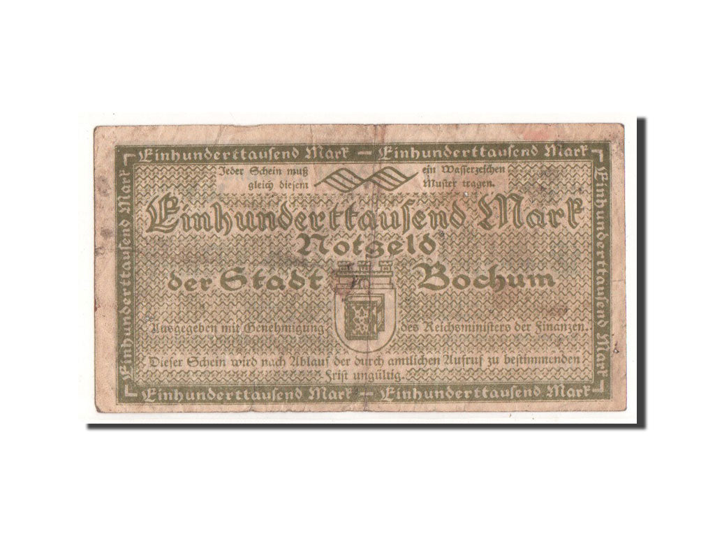 Billete, Alemania, Bochum, 100 000 Mark, Ecusson, 1923, 1923-07-09, BC