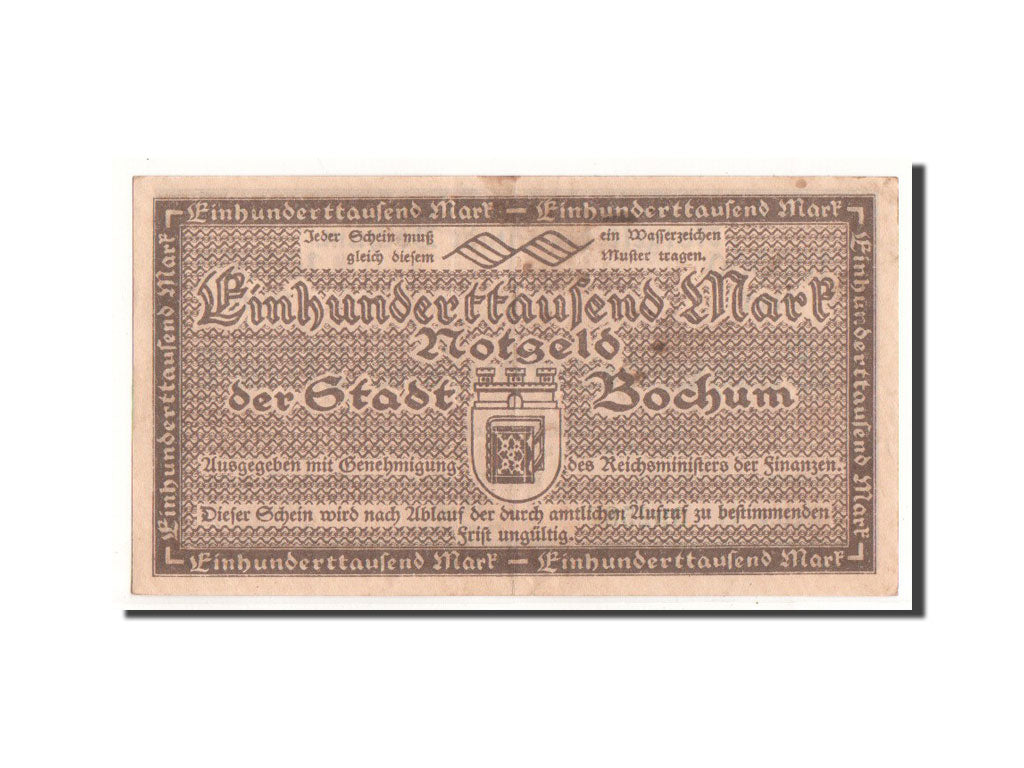 Banknot, Niemcy, Bochum, 100 000 Mark, Ecusson, 1923, 1923-07-09, EF(40-45)