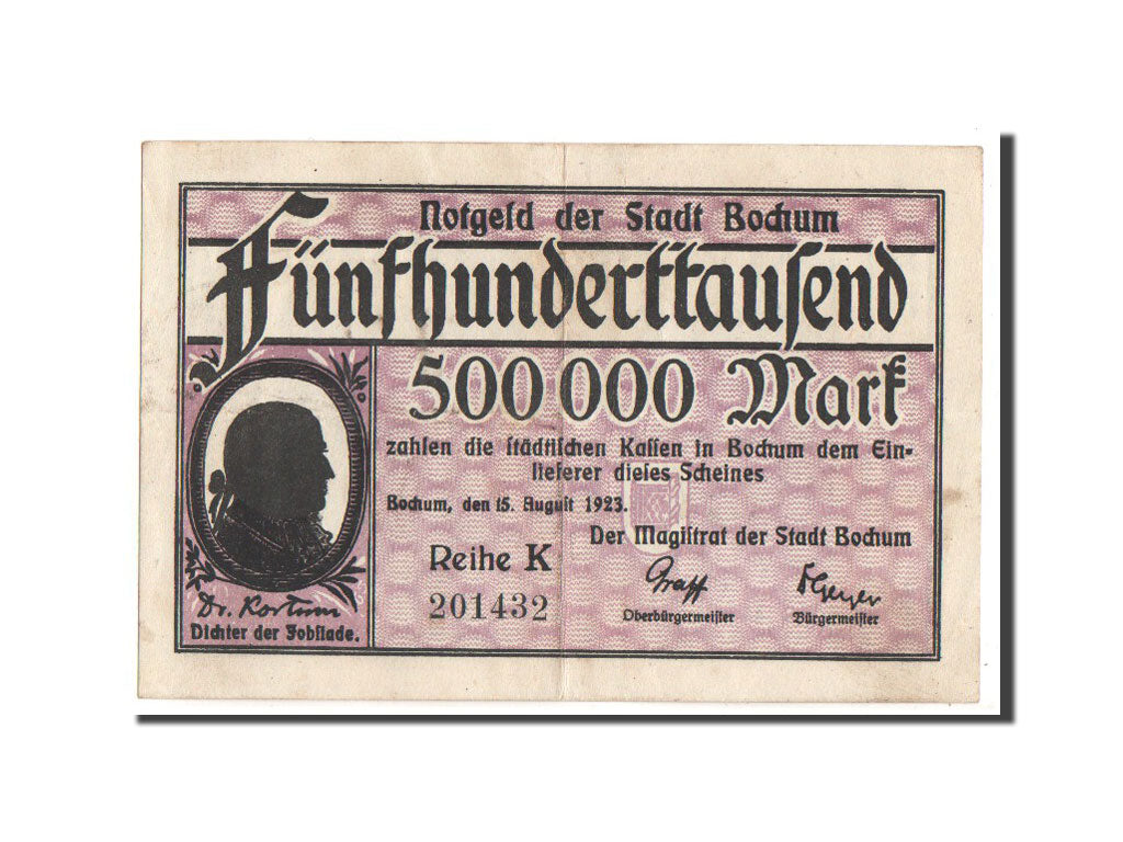 Billete, Alemania, Bochum, 500 000 Mark, Ecusson, 1923, 1923-08-15, BC+