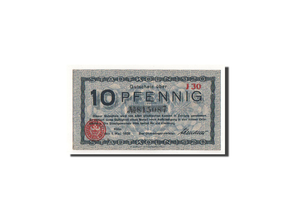 Geldschein, Deutschland, Köln, 10 Pfennig, Eglise, 1920, 1920-05-01, SS+