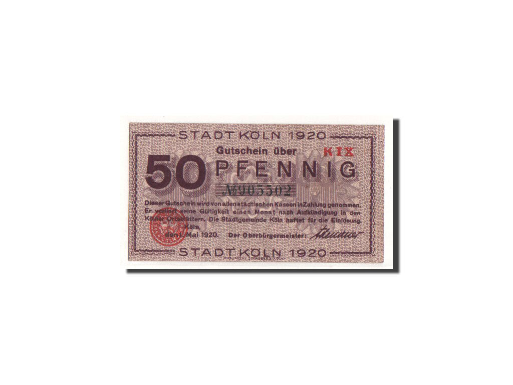 Geldschein, Deutschland, Köln, 50 Pfennig, Eglise, 1920, 1920-05-01, SS+