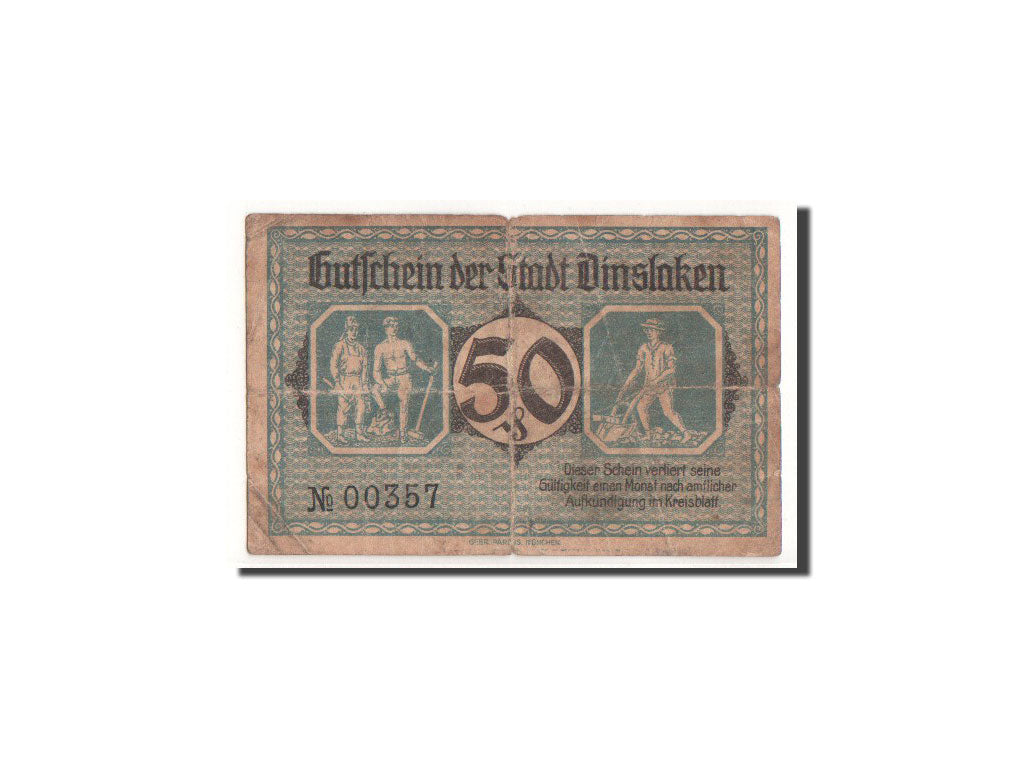 Billete, Alemania, Dinslaken, 50 Pfennig, personnage, 1920, 1920-08-01, RC+