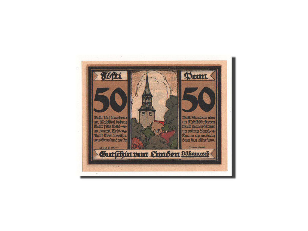 Banknot, Niemcy, Lunden, 50 Pfennig, Ecusson, 1921, 1921-05-19, UNC(65-70)