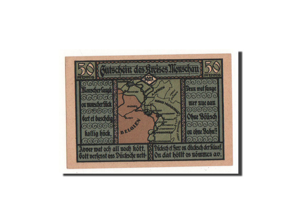 Banknote, Germany, Monschau, 50 Pfennig, carte, 1921, 1921-07-01, UNC(65-70)