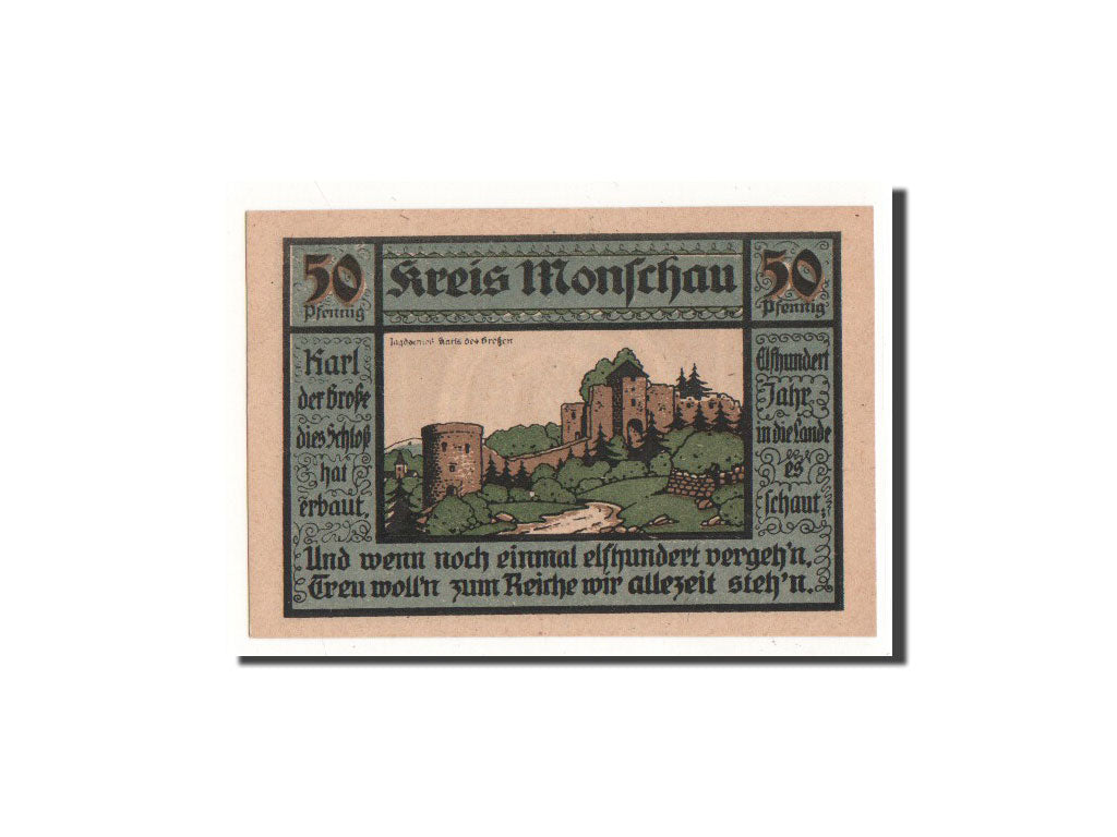 Billete, Alemania, Monschau, 50 Pfennig, château, 1921, 1921-07-01, UNC