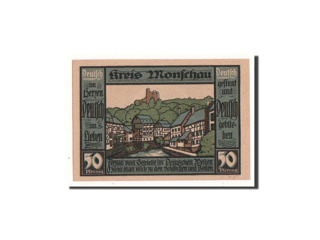 Banknote, Germany, Monschau, 50 Pfennig, Ville, 1921, 1921-07-01, UNC(65-70)