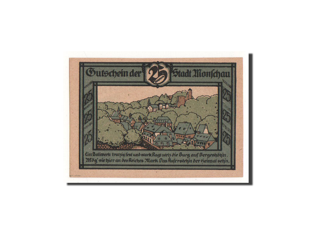 Billete, Alemania, Monschau, 25 Pfennig, paysage, 1921, 1921-07-01, UNC