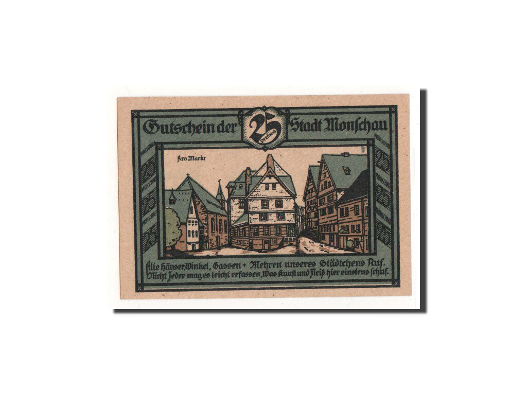 Billete, Alemania, Monschau, 25 Pfennig, Maison, 1921, 1921-07-01, UNC, Mehl:897