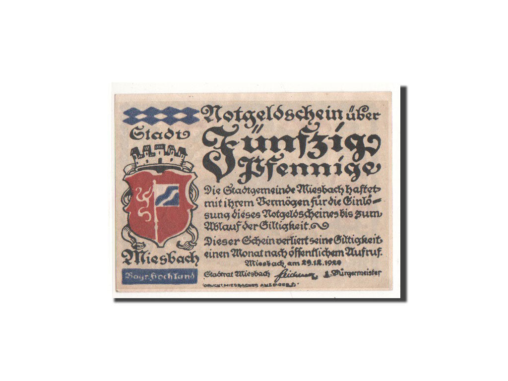 Geldschein, Deutschland, Miesbach, 50 Pfennig, paysage, 1920, 1920-12-29, UNZ