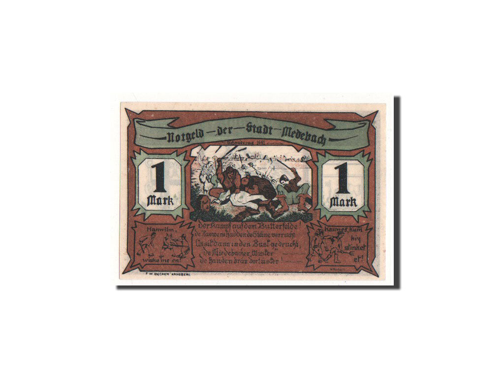 Billete, Alemania, Medebach, 1 Mark, personnage, 1921, 1921-09-02, UNC