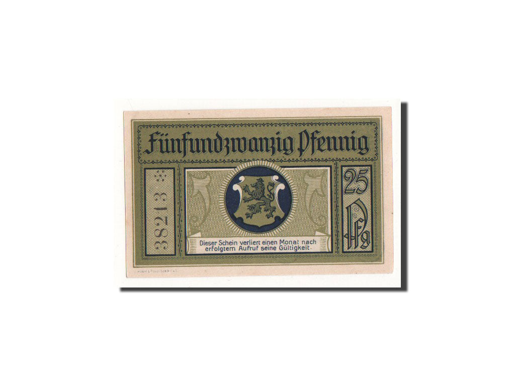 Billete, Alemania, Leutenberg, 25 Pfennig, Ecusson, 1921, Undated, UNC