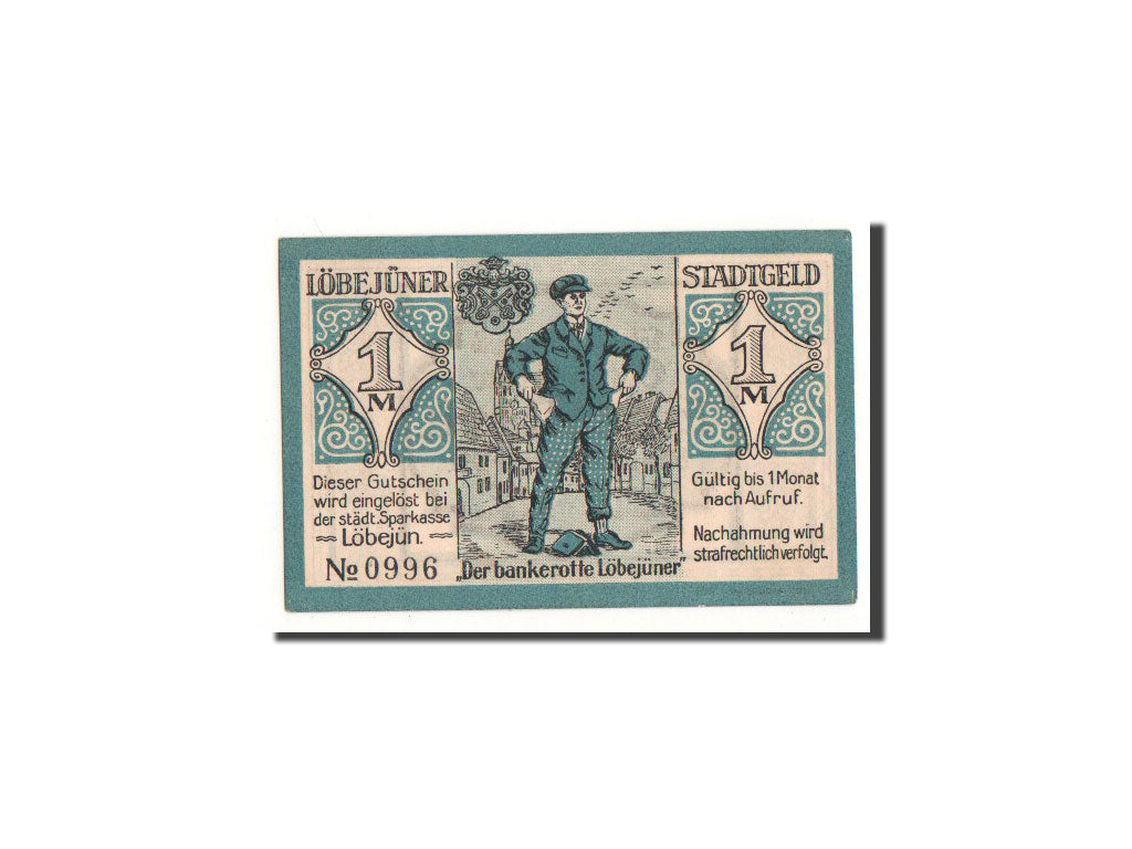 Banknot, Niemcy, Lobejün, 1 Mark, personnage, 1921, 1921-02-25, UNC(65-70)