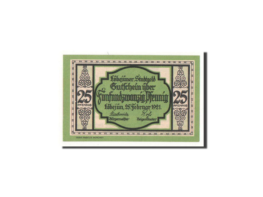 Banknot, Niemcy, Lobejün, 25 Pfennig, personnage, 1921, 1921-02-25, UNC(65-70)