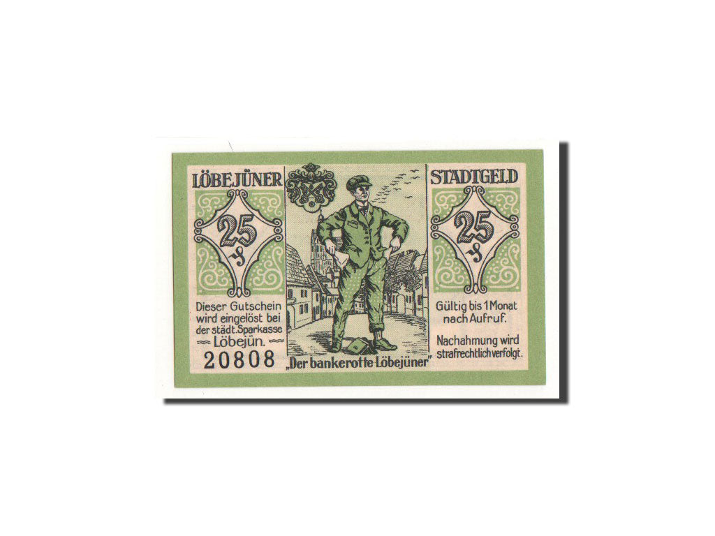 Banknot, Niemcy, Lobejün, 25 Pfennig, personnage, 1921, 1921-02-25, UNC(65-70)