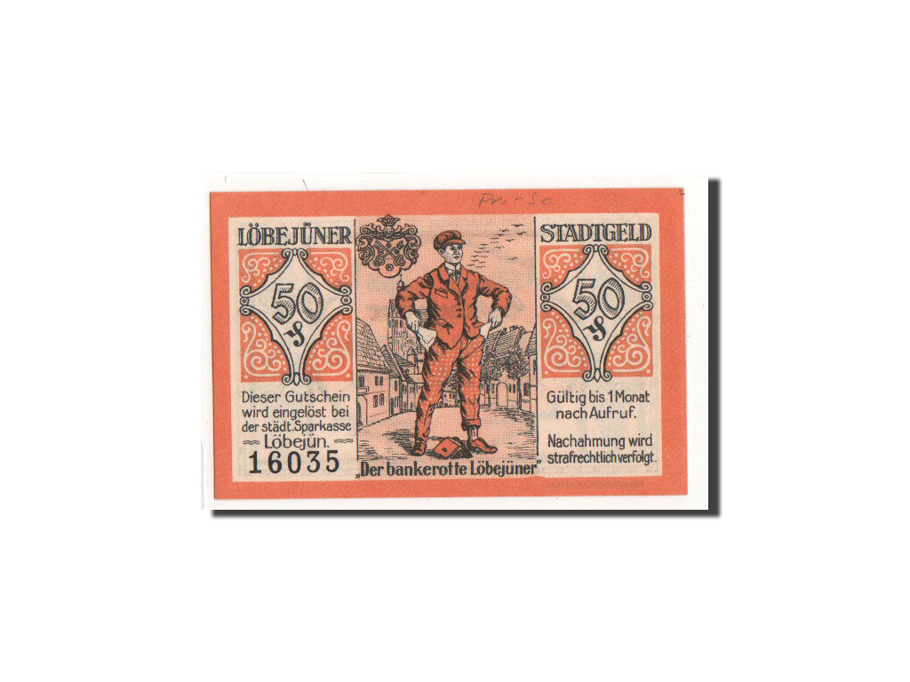 Banknot, Niemcy, Lobejün, 50 Pfennig, personnage, 1921, 1921-02-25, UNC(65-70)