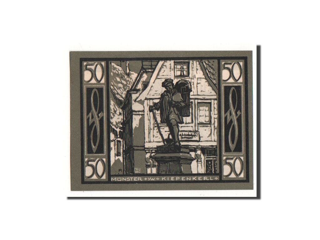 Billete, Alemania, Munster, 50 Pfennig, statue, 1921, 1921-08-01, UNC