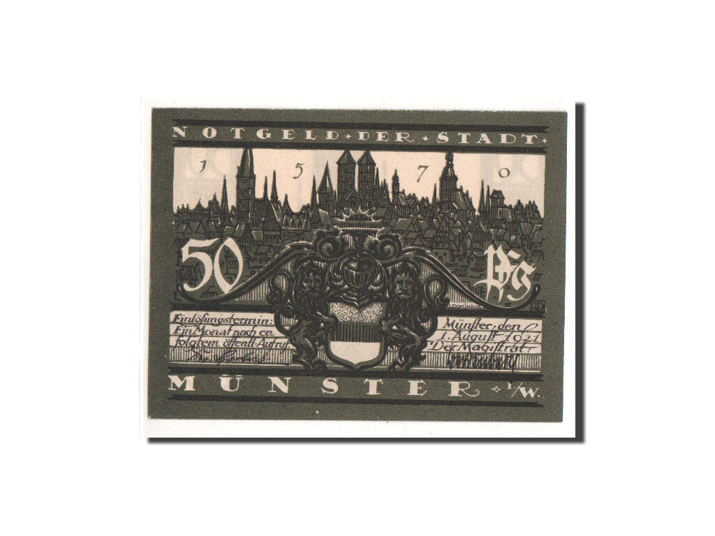 Geldschein, Deutschland, Munster, 50 Pfennig, eglise 2, 1921, 1921-08-01, UNZ