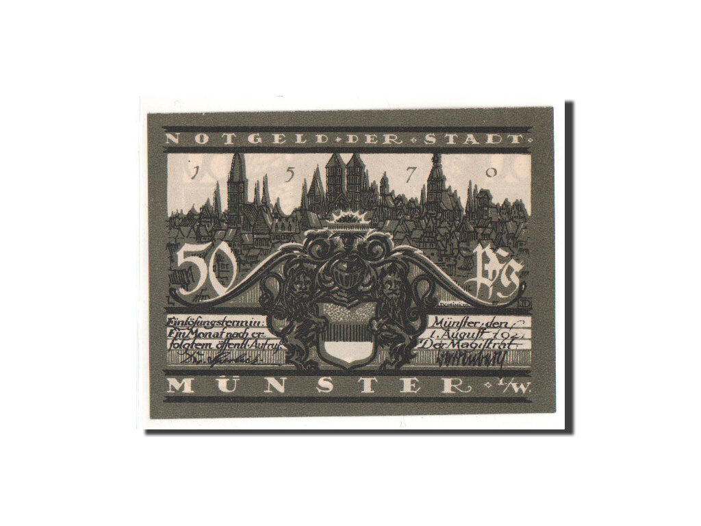 Geldschein, Deutschland, Munster, 50 Pfennig, entrée, 1921, 1921-08-01, UNZ