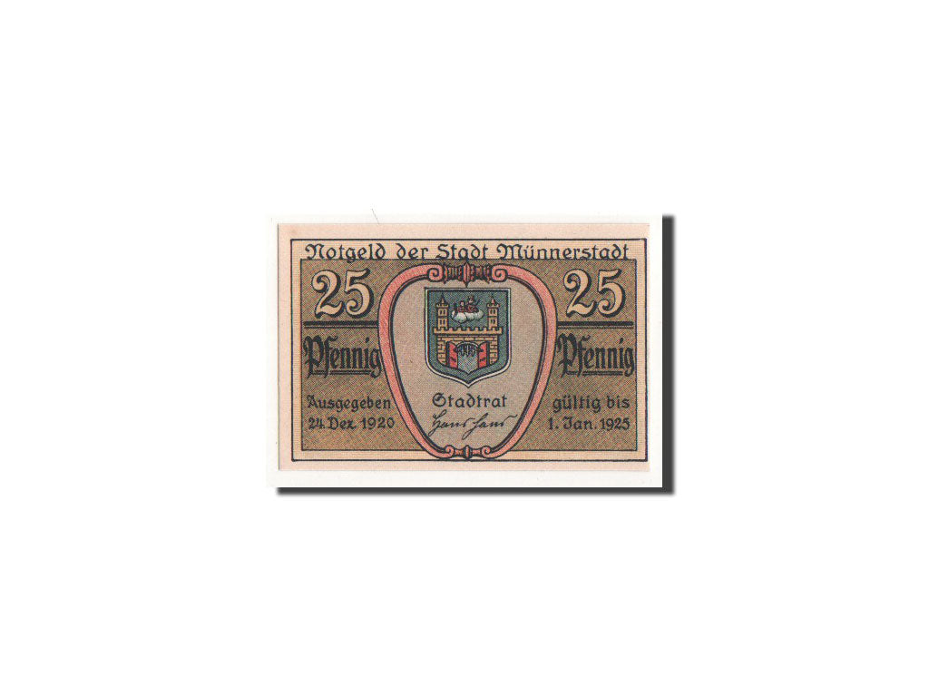 Billete, Alemania, Münnerstadt, 25 Pfennig, tour, 1920, 1920-12-24, UNC