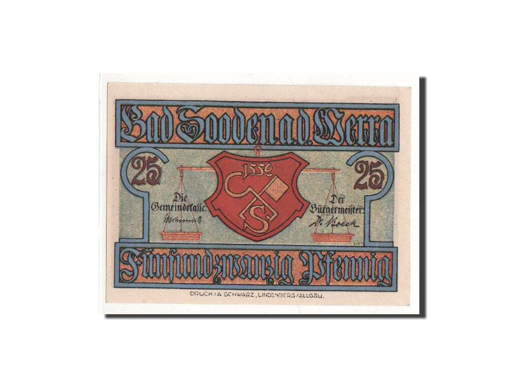 Biljet, Duitsland, Sooden a.d Werra, 25 Pfennig, village, O.D, Undated, NIEUW