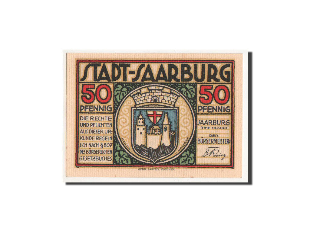Billete, Alemania, Saarburg, 50 Pfennig, cloche, O.D, Undated, UNC, Mehl:1156.1