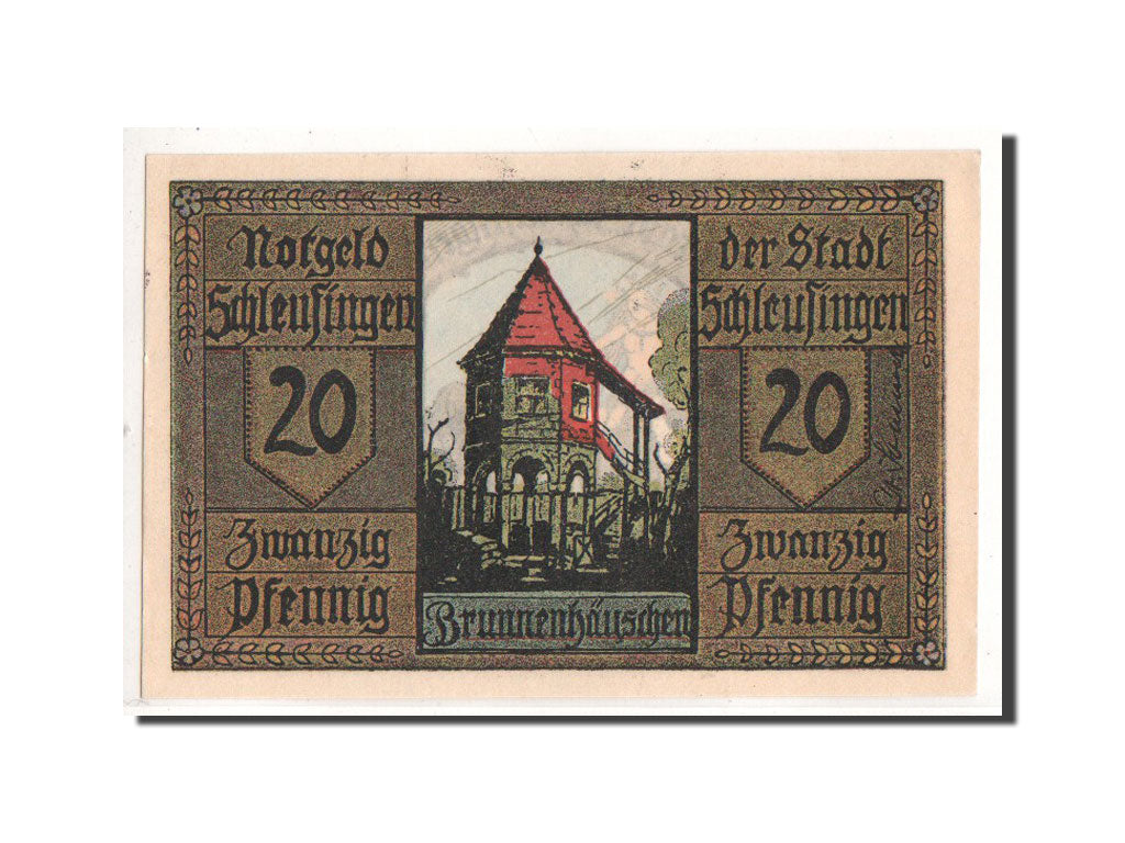Billete, Alemania, Schleusingen Stadt, 20 Pfennig, Maison, O.D, Undated, UNC