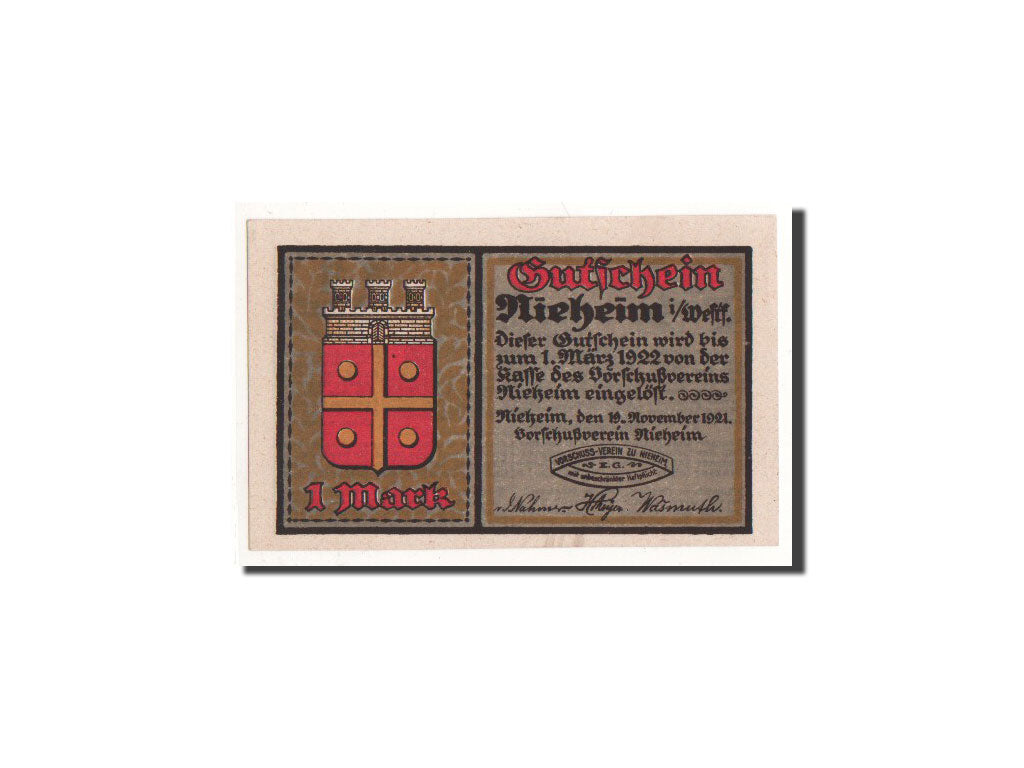 Billete, Alemania, Nieheim, 1 Mark, Maison, 1921, 1921-11-19, UNC, Mehl:972.1