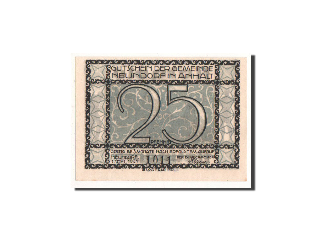 Banknote, Germany, Neundorf, 25 Pfennig, Maison, 1921, 1921-09-01, UNC(65-70)