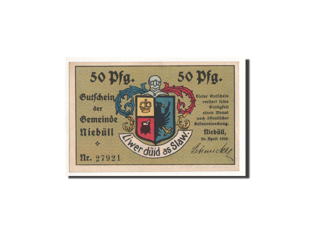 Billet, Allemagne, Niebüll, 50 Pfennig, personnage, 1920, 1920-04-20, NEUF