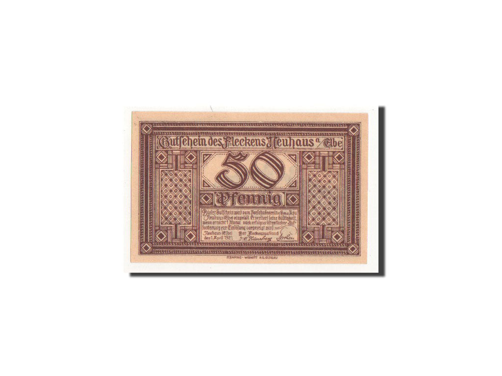 Billet, Allemagne, Neuhaus a.d Elbe, 50 Pfennig, château, 1921, 1921-04-01
