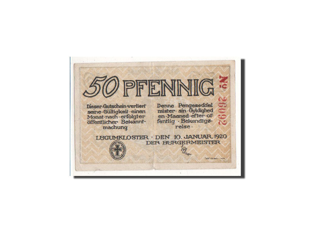 Billet, Allemagne, Lügumkloster, 50 Pfennig, personnage, 1920, 1920-01-10