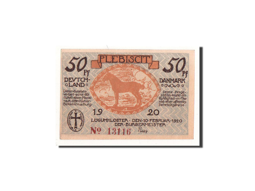 Biljet, Duitsland, Lügumkloster, 50 Pfennig, Eglise, 1920, 1920-02-10, NIEUW