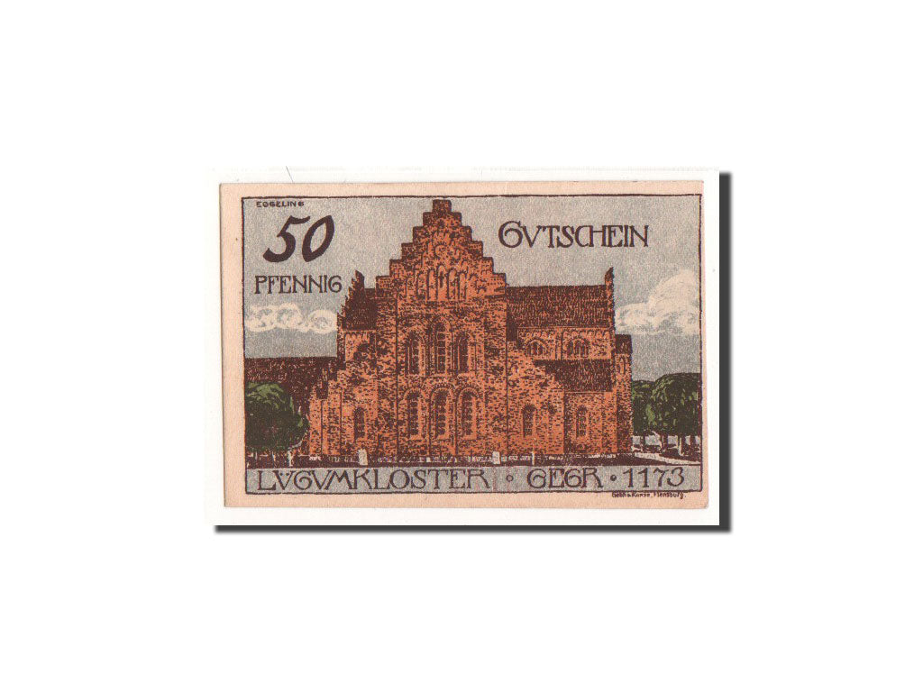 Biljet, Duitsland, Lügumkloster, 50 Pfennig, Eglise, 1920, 1920-02-10, NIEUW