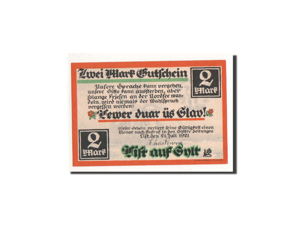 Geldschein, Deutschland, List/Sylt, 2 Mark, bateau, 1921, 1921-07-21, UNZ