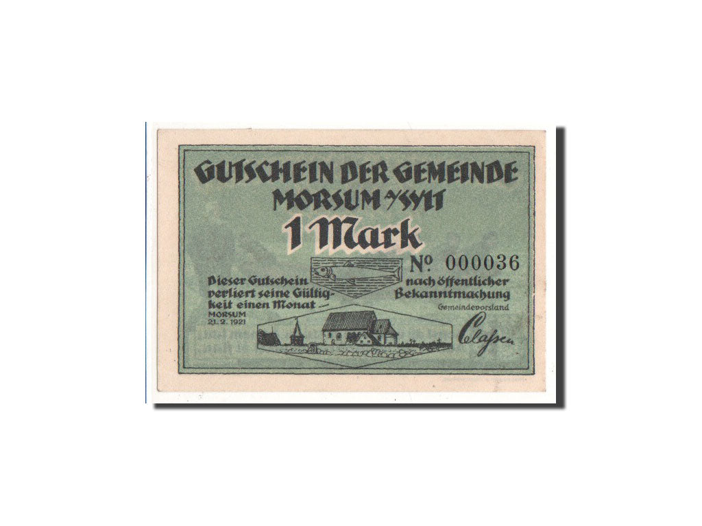 Geldschein, Deutschland, Morsum, 1 Mark, marin, 1921, 1921-02-21, UNZ