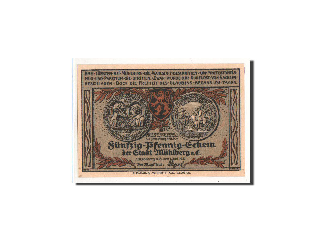 Banknote, Germany, Mühlberg, 50 Pfennig, chevalier, 1921, 1921-07-01
