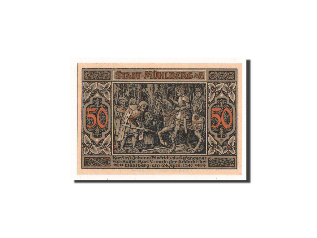 Banknote, Germany, Mühlberg, 50 Pfennig, chevalier, 1921, 1921-07-01