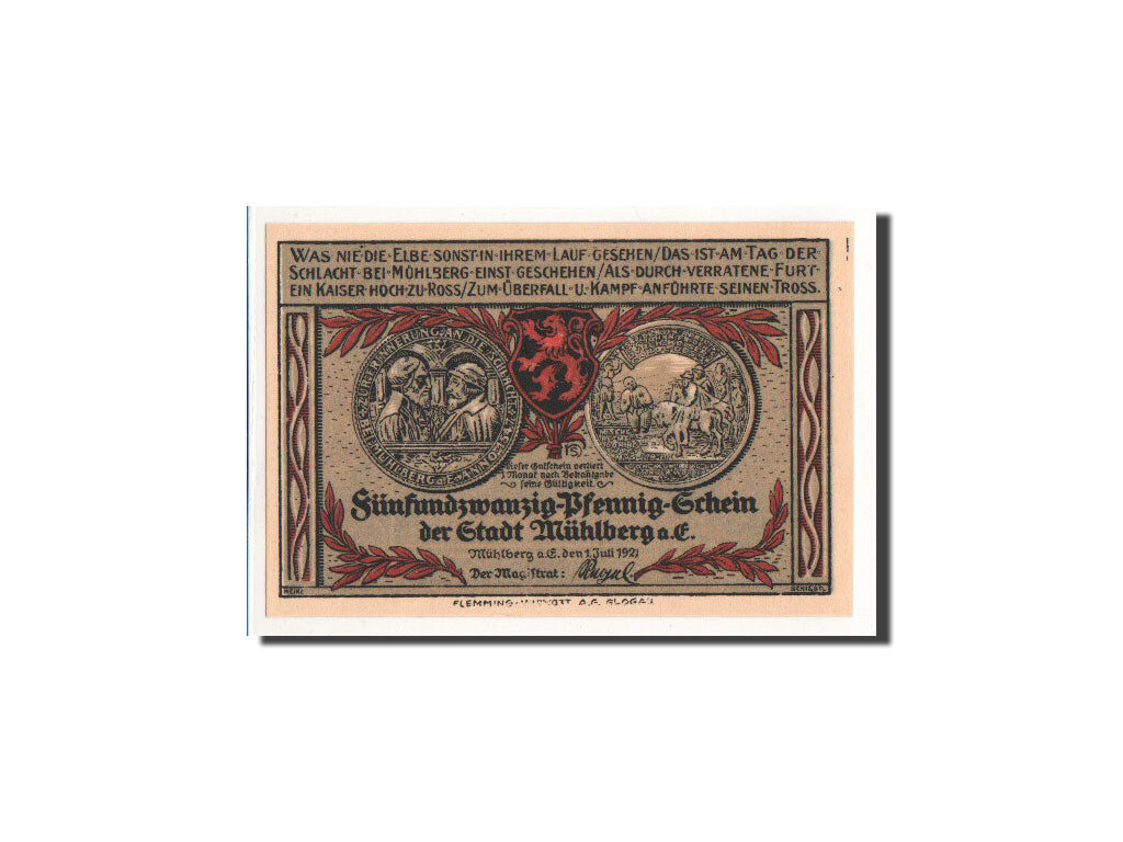 Billete, Alemania, Mühlberg, 25 Pfennig, village, 1921, 1921-07-01, UNC