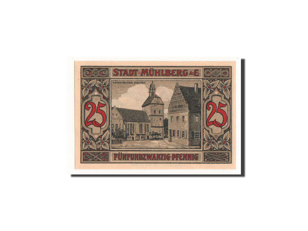 Billete, Alemania, Mühlberg, 25 Pfennig, village, 1921, 1921-07-01, UNC