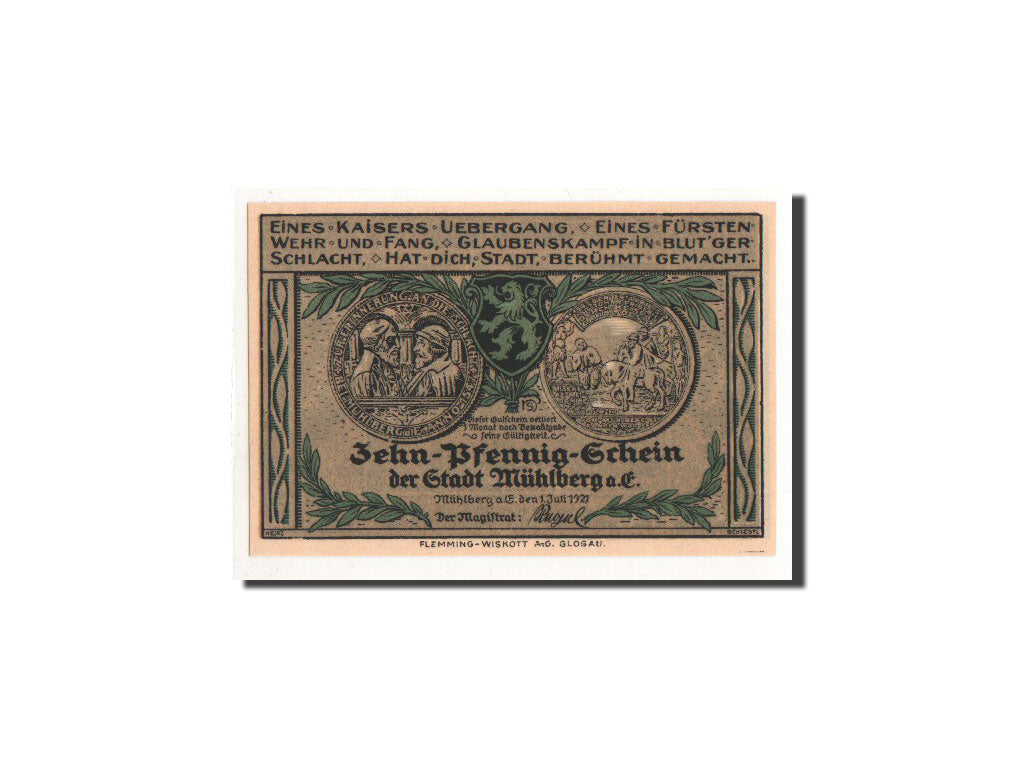 Billete, Alemania, Mühlberg, 10 Pfennig, village, 1921, 1921-07-01, UNC
